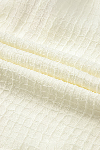 Beige Floral Embroidered Ricrac Puff Sleeve Textured Blouse