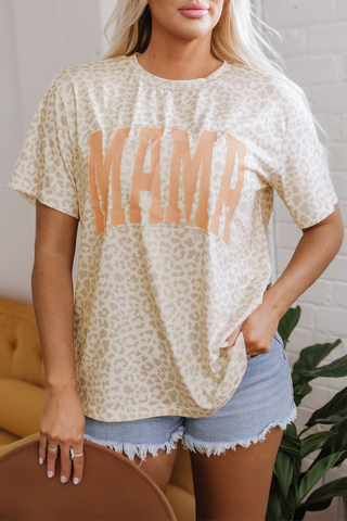 Yellow MAMA Letter Graphic Leopard Loose Tee