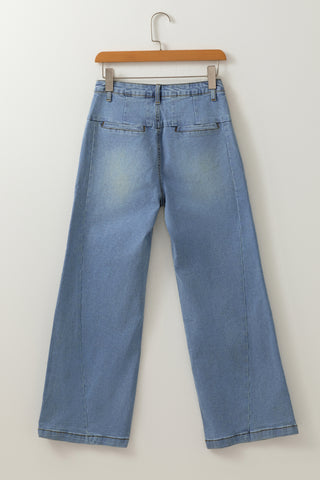 Ashleigh Blue Washed Pleated Detail Wide Leg Jeans