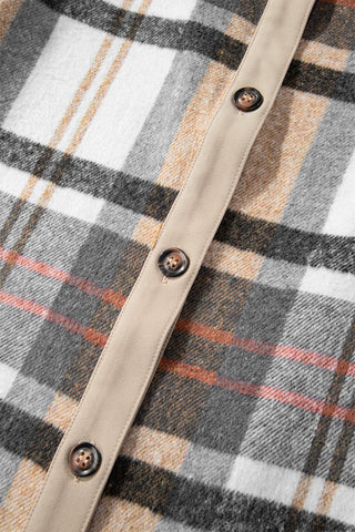 Khaki Plaid Patchwork Long Sleeve Shirt Mini Dress