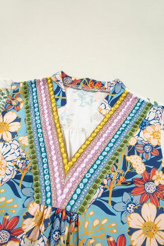 Multicolour Plus Size Floral Print Woven V Neck Half Sleeve Blouse