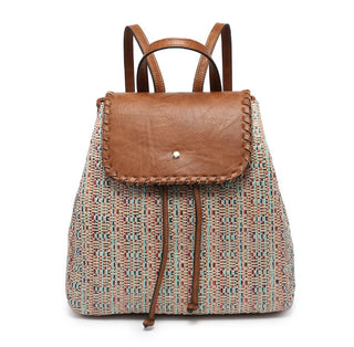 Saffron 2 Tone Straw-Textured Backpack w/ Whipstitch Design