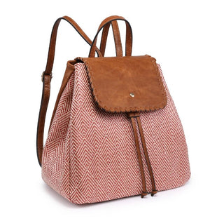 Saffron 2 Tone Straw-Textured Backpack w/ Whipstitch Design