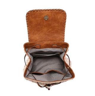Saffron 2 Tone Straw-Textured Backpack w/ Whipstitch Design