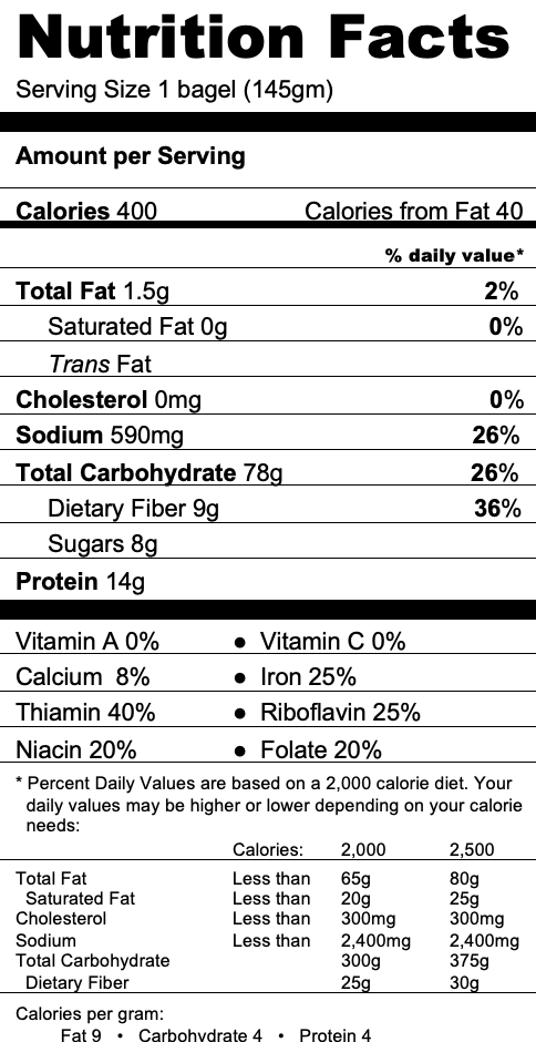 Whole Wheat Everything Bagel Nutrition